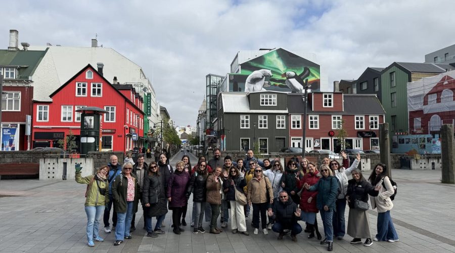 Teachers on a guided walking tour of Reykjavik during Erasmus+ training week with Platform21