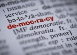 Word democracy in a dictionary, representing european values and teaching about citizenship at platform21 teacher training centre