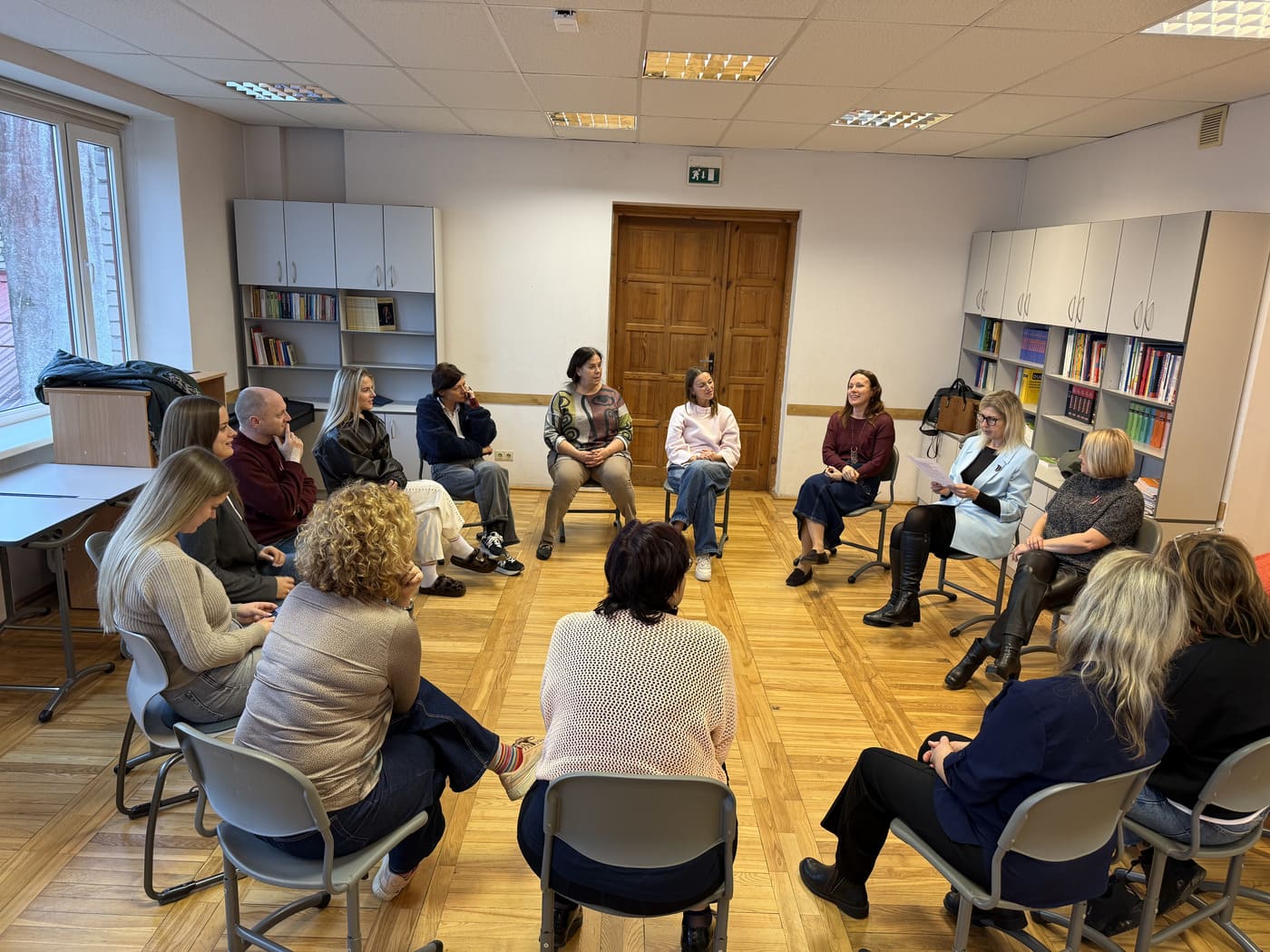 Teachers in Talsi, Latvia, sitting in a circle learning about an innovative method for language teaching, a workshop by Ana Mladina Puljak from Platform21