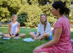 teachers sitting on the grass in a green park, building resilience in a well being erasmus+ teacher training course in Split Croatia with Platform21