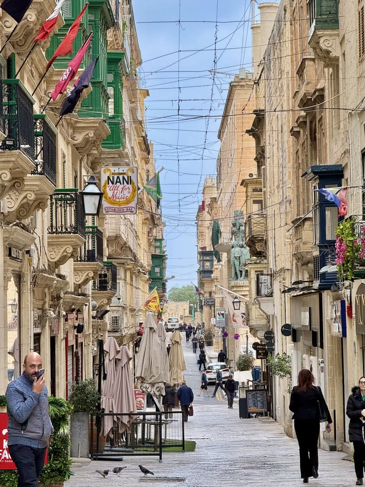 Historic street in Valletta, Malta, during a Platform21 Erasmus+ invited expert visit to Savio College